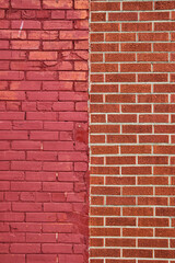 Brick wall split in half two types of brick