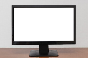 A television set with a blank screen on a furniture