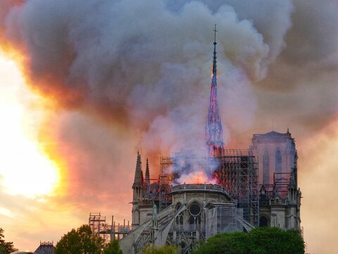 Notre Dame on fire on Easter Monday. The 15th April 2019, Paris, France.