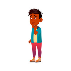 thoughtful india boy thinking and choosing snack at street food car cartoon vector. thoughtful india boy thinking and choosing snack at street food car character. isolated flat cartoon illustration
