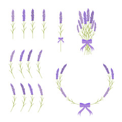 set of elements for design lavender branches lavender bouquet lavender frame