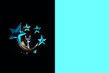 antasy background. Cat and Moon Wallpapers. Abstract illustration. Glossy. 3D rendering.3d illustration.
