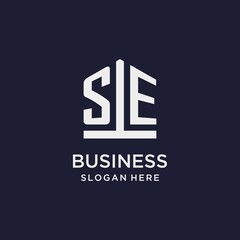 SE initial monogram logo design with pentagon shape style