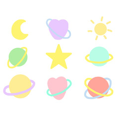 Cute hand draw planets set. Astronomy for children. Childish flat cartoon vector illustration EPS10.