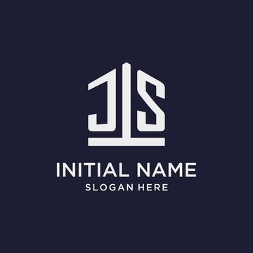 JS initial monogram logo design with pentagon shape style