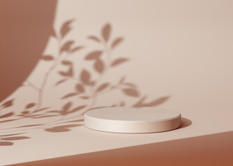 Beige foliage leaves shadow overlay background, empty room sunlight effect tree branch texture 3d rendering summer backdrop for product presentation,