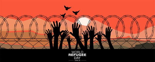 Human right day conceptWorld Refugee Day. 20 International immigration concept background. Flat illustration or vector concept background for web design, banner. - obrazy, fototapety, plakaty