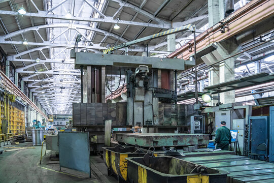 Metalworking factory. Workshop machine tools for metal processing. Heavy industry.
