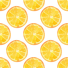 Seamless oranges pattern. Watercolor background with sweet juice orange fruits and slices for summer textile and decor