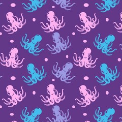 Pattern Octopus cartoon. Silhouette vector. Seamless illustration. Marine animal