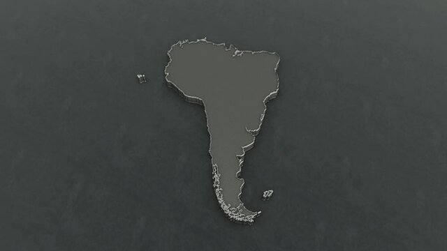 3D animation of the map of south america continent