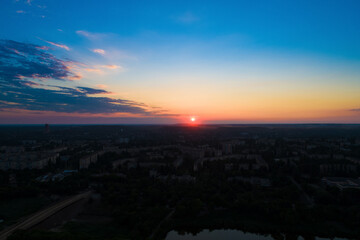 Dawn or sunset in the city from a bird's eye view