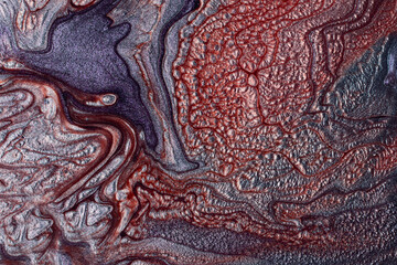 Multicolored shimmer marble background.Mixed nail polishes,make up concept.Beautiful stains of liquid texture.Fluid art,pour painting technique.Horizontal banner,can be used as backdrop for chat.