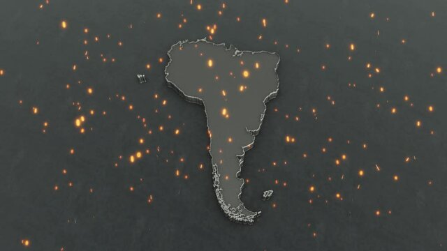 3D animation of the map of south america continent