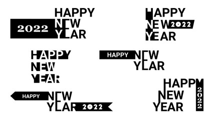 Happy new year 2022 flat icons set made in various geometric compositions