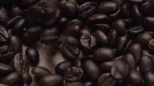 Close up' coffee roasting process Arabica beans.
