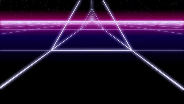 synthwave triangle tunnel Retro Background 3d rend
