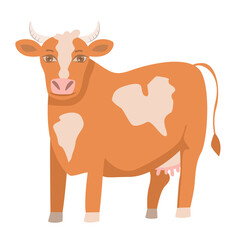 Cute brown cow isolated on white transparent background.