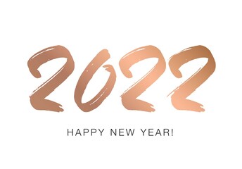 2022 Happy New Year vector poster. 2022 Happy New Year gold brush stroke pattern. 