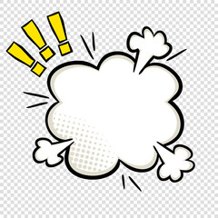 Comic speech bubble in pop art style. Empty text box in the shape of a cloud. Cartoon Explosive frame for projects of announcements, attracting attention, sale. Vector illustration isolated