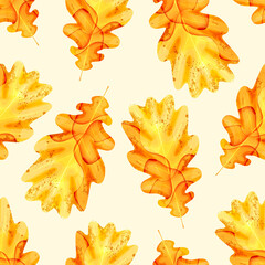 Fototapeta premium Autumn seamless pattern with oak leaf
