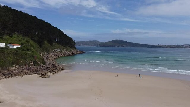 Aereal view with a drone in Saint George's beach in Ferrol, Galicia, Spain.