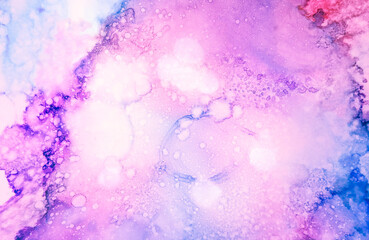 Pastel Creative Organic Ebru Hand Painting. Colorful Liquid Gouache Picture Isolated Composition. Pink Acrylic Graphic Ink Flat