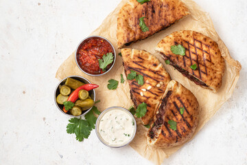 Arayes- pita bread filled with a mixture of minced meat with different spices	