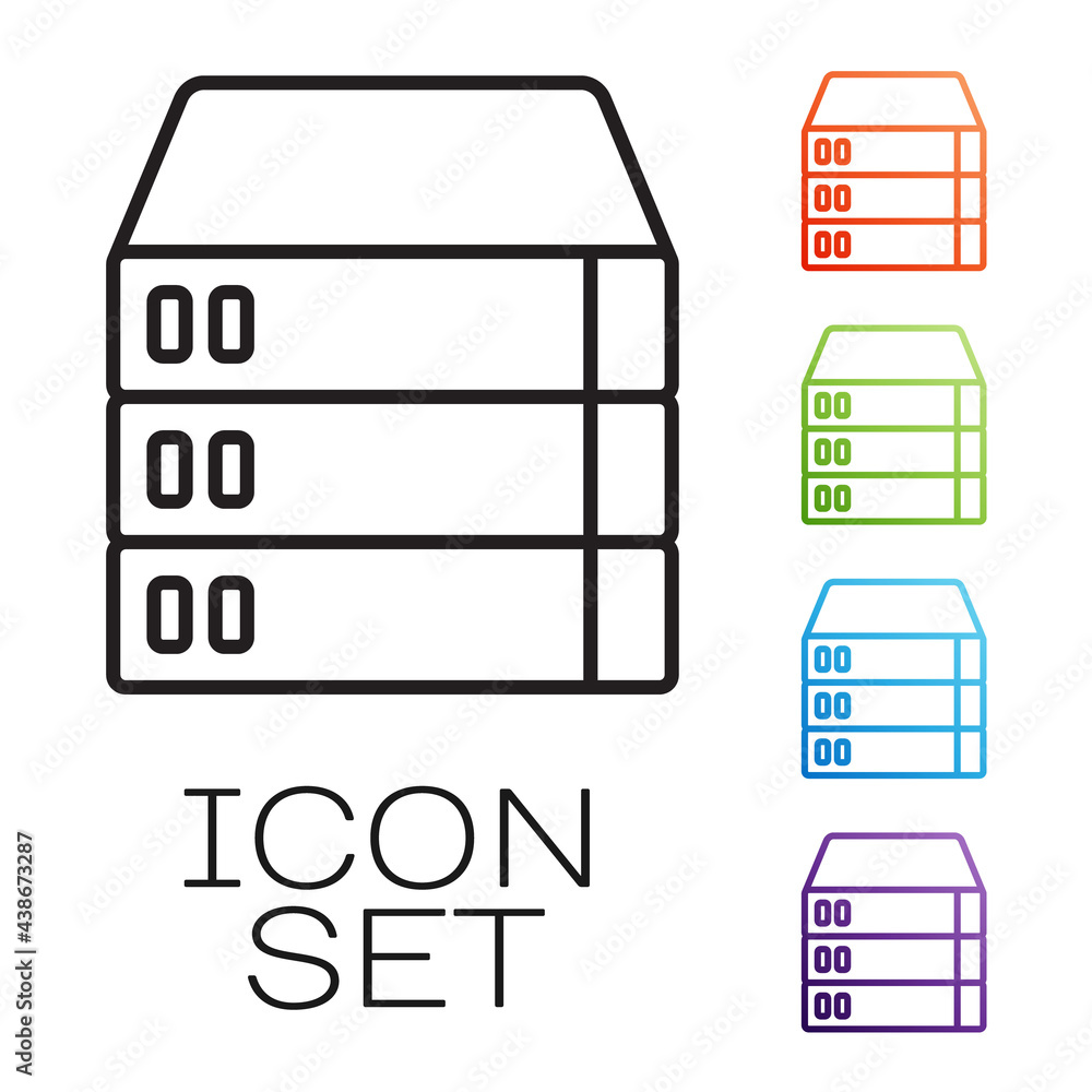 Poster black line server, data, web hosting icon isolated on white background. set icons colorful. vector