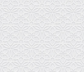 Fototapeta premium Abstract geometric floral seamless pattern, Gray and white ornament, Vector background
