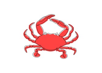 Crab one continuous line drawing. Hand drawn seafood logo, minimalist restaurant icon single line style. Vector illustration for print