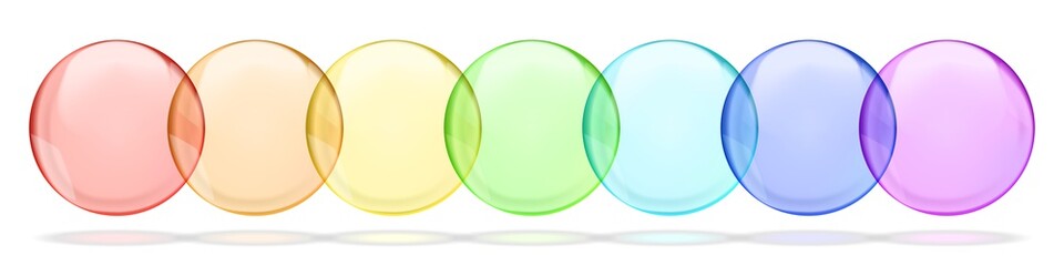 Collection of rainbow colored transparent round bubbles