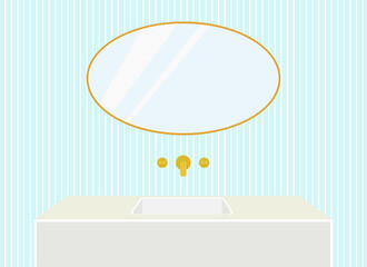 Bathroom illustration with mirror and ceramic sink