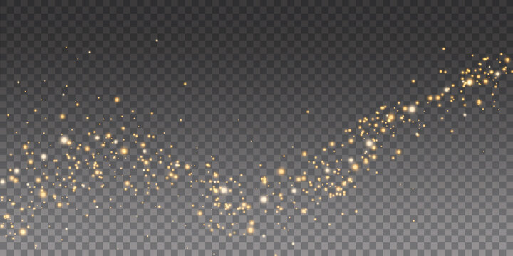 Vector golden sparkling falling star. Stardust trail. Cosmic glittering wave. PNG. Vector illustration