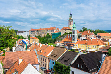 Fototapeta na wymiar CESKY KRUMLOV, CZECH REPUBLIC, 1 AUGUST 2020: the rooftops of the historic center