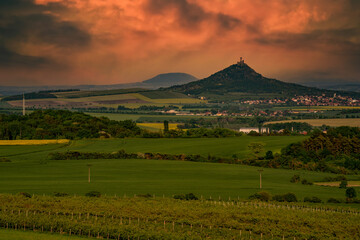 sunset of the Czech Central Mountain (Czech Republic) Europe.