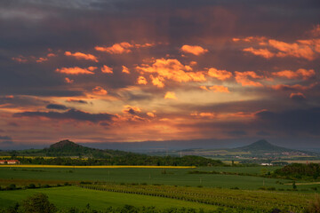 sunset of the Czech Central Mountain (Czech Republic) Europe.