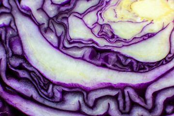 Obraz premium Purple or red cabbage texture inside, Natural eco background. Beautiful wallpaper. Macro photo.