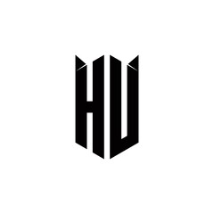 HU Logo monogram with shield shape designs template