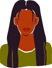 Black skin abstract woman portrait with long hair on the white isolated background.