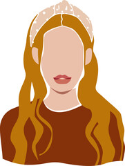 Blonde faceless woman portrait with long hair and pink headband on the white isolated background.