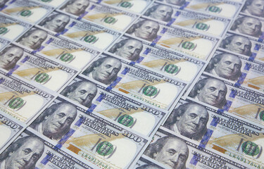 A lot of Money background. Dollars currency notes. Inflation rate. Economic crisis. Сurrency devaluation. Successful business. Close up, soft focus.