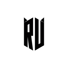 RU Logo monogram with shield shape designs template