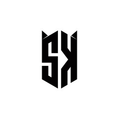 SK Logo monogram with shield shape designs template