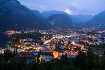 Riva del Garda in the sunset light, Trentino, Italy, Europe