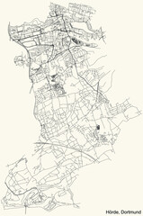 Black simple detailed street roads map on vintage beige background of the quarter Stadtbezirk Hörde district of Dortmund, Germany