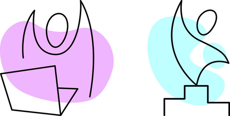 Silhouettes of people. The man in the office. The person who won the competition