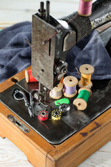 Sewing machine with sewing thread.