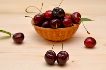 beautiful still life with cherries in a rustic style