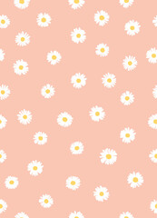 Cute Daisies Seamless Pattern on Pink Background. Simple Hand Drawn Vector Illustration. Great for Textile, Fabric Prints, Wrapping Paper.